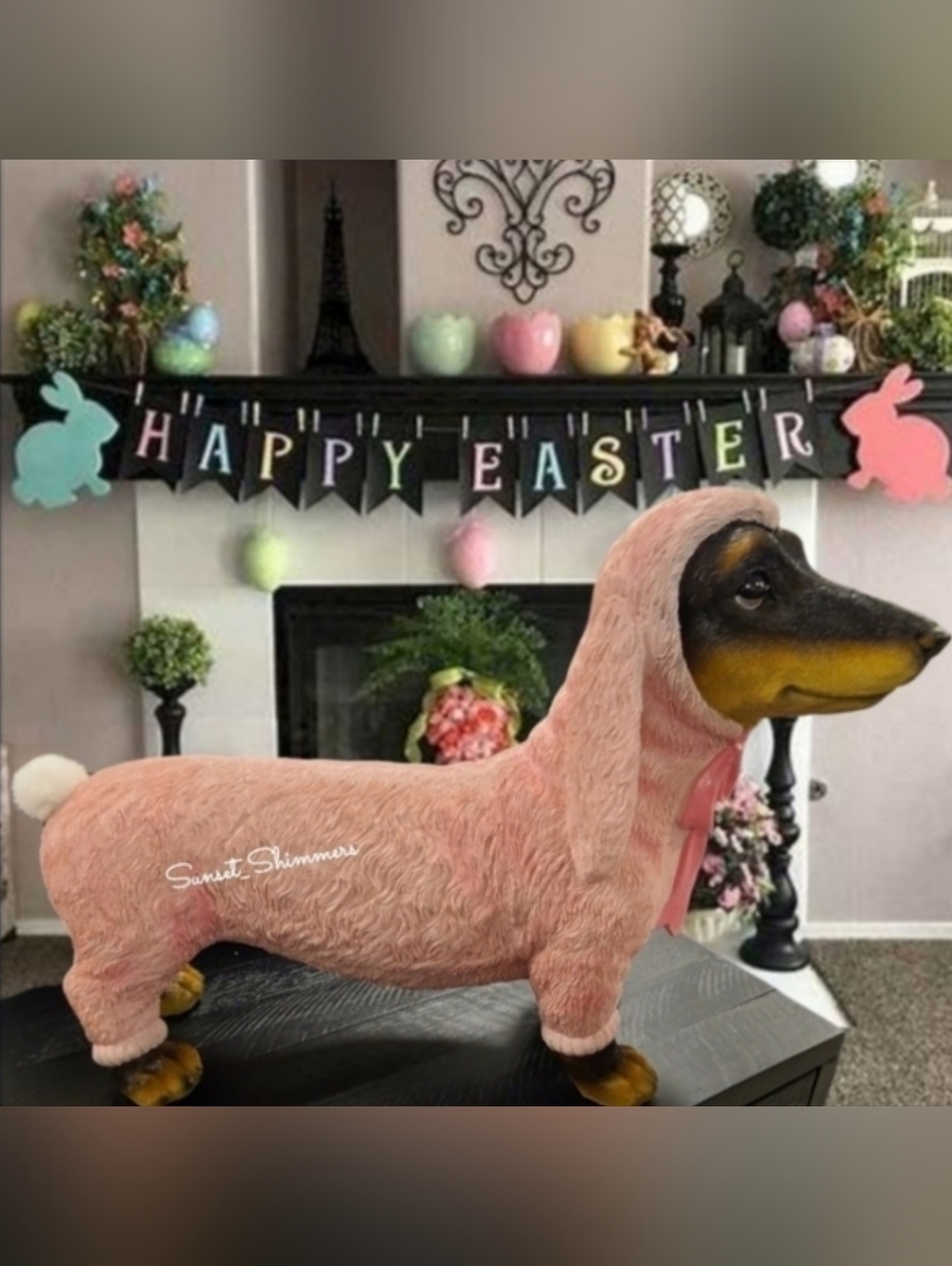 XL Dachshund Dog Doxie In Easter Bunny Costume Resin Figure Statue Decor